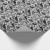 Fasan- und Hasenmuster, weiß und schwarz Geschenkpapier (Ecke)