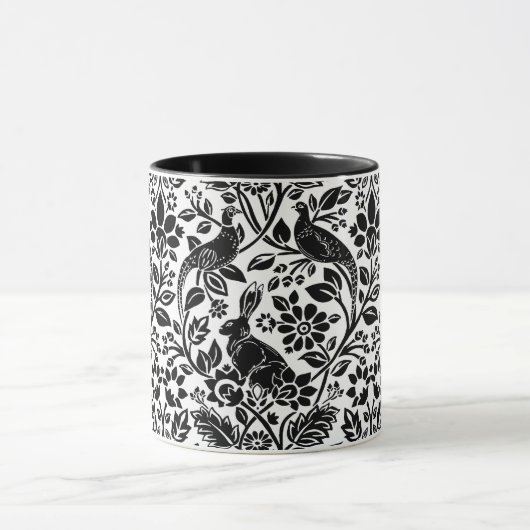 Fasan- und Hasenmuster, weiß und schwarz Tasse (Zentrum)