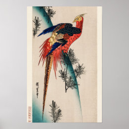 Fasan und kleine Kiefer von Utagawa Hiroshige Poster