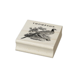 Fasan-Vintage-Zeichnung BW Name Gummistempel
