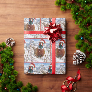 Fasan zu Weihnachten auf einem winterlichen Feld Geschenkpapier