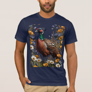 Fasan zwischen violetten Blumen T-Shirt