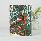 Fasane im Schnee, Pine Tree, Rose, japanisches Blu Einladung (Stehend Vorderseite)