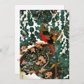 Fasane im Schnee, Pine Tree, Rose, japanisches Blu Einladung (Vorne/Hinten)