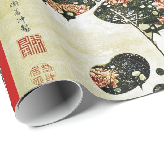 Fasane im Schnee, Pine Tree, Rose, japanisches Blu Geschenkpapier (Rolleneckpunkt)