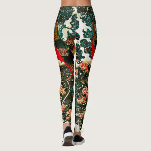 Fasane im Schnee, Pine Tree, Rose, japanisches Blu Leggings