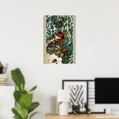 Fasane im Schnee, Pine Tree, Rose, japanisches Blu Poster (Heimbüro)