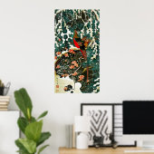 Fasane im Schnee, Pine Tree, Rose, japanisches Blu Poster (Heimbüro)