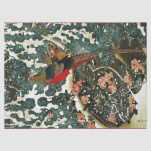 Fasane im Schnee, Pine Tree, Rose, japanisches Blu Seidenpapier