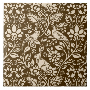 Fasanen- und Hasenmuster, Braun und Beige Fliese