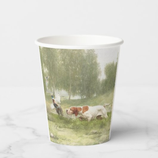 Fasanenjagd mit Pointer Pappbecher (Rückseite)