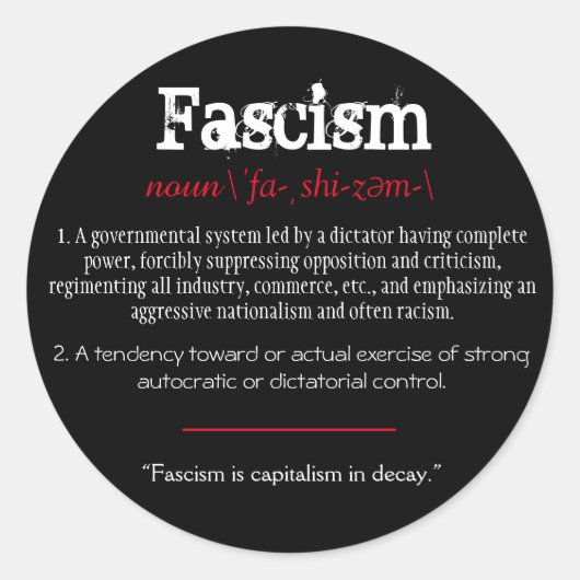 Faschismus Definition Politische Aussage Rot Runder Aufkleber (Vorderseite)