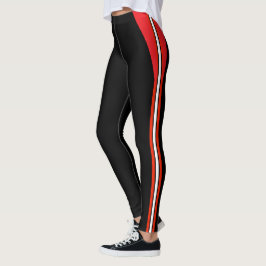Fashion Black mit Rot Weiß Streifen Leggings