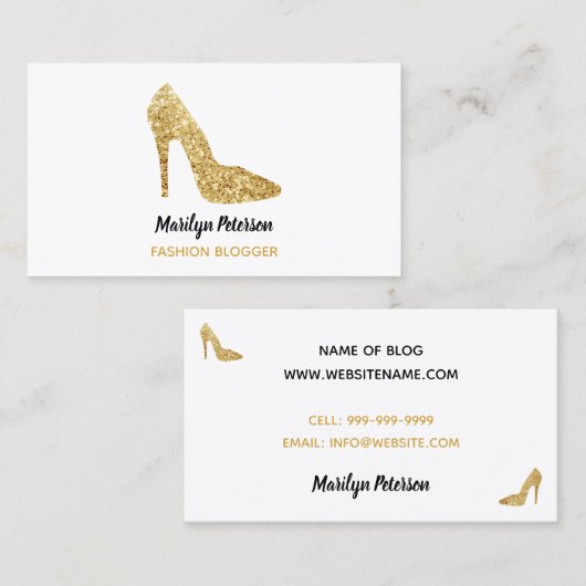 Fashion Blogger Gold Sequin High Heel Glam Elegant Visitenkarte (Vorne/Hinten)