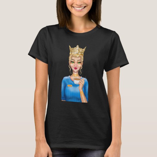 Fashion Blonde Queen Holding Cup of Coffee Hand Dr T-Shirt (Vorderseite)