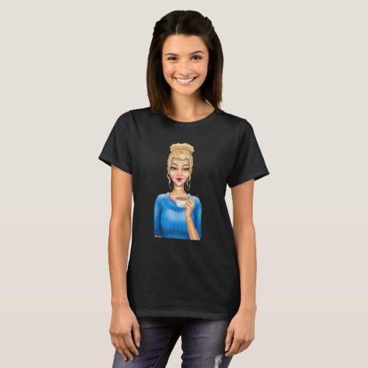 Fashion Blonde Woman Holding Cup of Coffee Hand Dr T-Shirt (Vorne ganz)