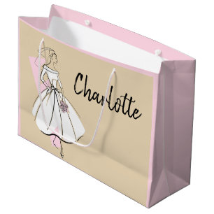 Fashion Bride Neutral Name Geschenktasche groß ros Große Geschenktüte