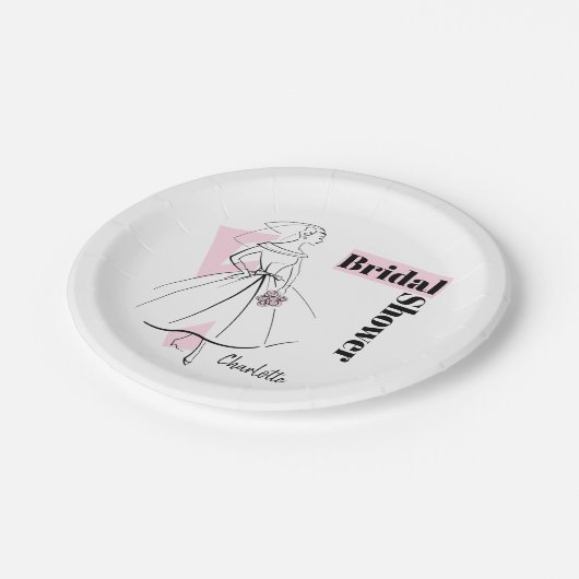 Fashion Bride Pink Brautparty Name Papier Teller (Schrägansicht)