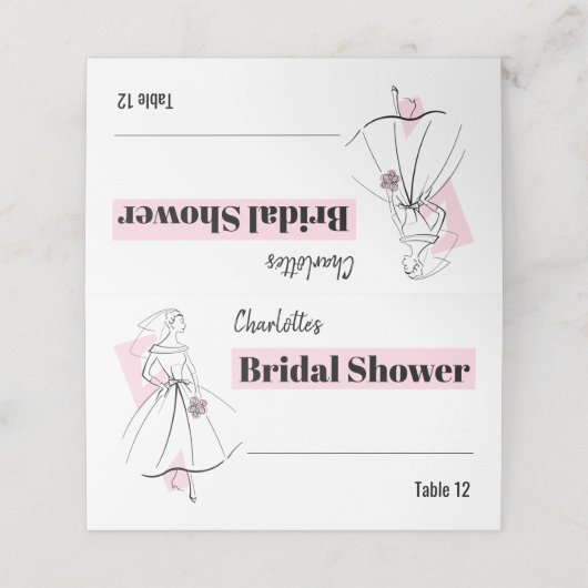 Fashion Bride Pink Brautparty Platzkarte (Außenseite Aufgefaltet)