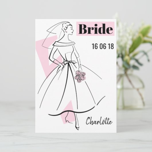 Fashion Bride Pink Bride Brautdusche Einladung (Stehend Vorderseite)