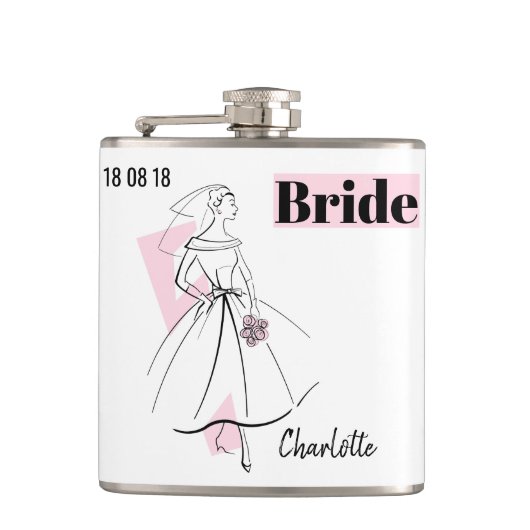Fashion Bride Pink Bride Name Flasche Flachmann (Vorderseite)