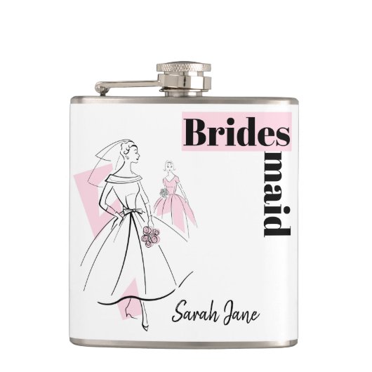 Fashion Bride Pink Bridesmaid Name Flask Flachmann (Vorderseite)