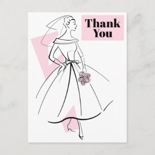 Fashion Bride Pink Danke, Postcard Postkarte