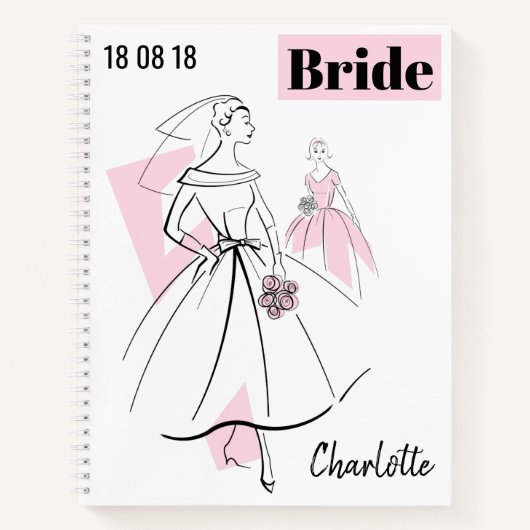 Fashion Bride Pink Group Bridge Name Datum Multi Notizblock (Vorderseite)