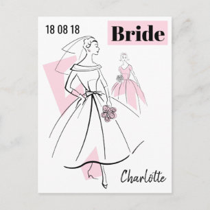 Fashion Bride Pink Group Datum Name Postkarte