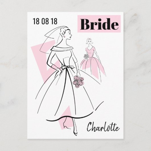 Fashion Bride Pink Group Datum Name Postkarte (Vorderseite)