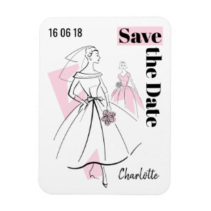 Fashion Bride Pink Save the Date flexibler Magnet
