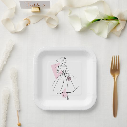 Fashion Bride Pink Square Pappteller (Hochzeit)
