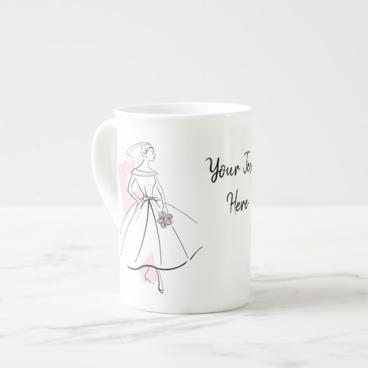Fashion Bride Pink Text Tasse Knochen China (Vorderseite Links)