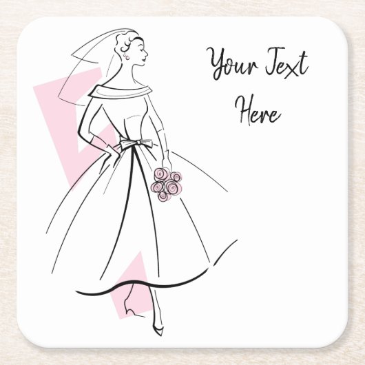 Fashion Bride Pink Text Untersetzer (Vorderseite)