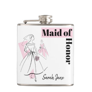 Fashion Bride Pink Trauzeugin Name Flasche Flachmann