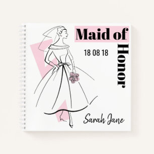 Fashion Bride Pink Trauzeugin Notebook Quadrat Notizblock