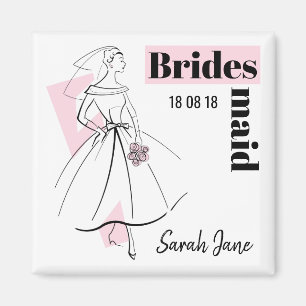 Fashion Brie Pink Bridesmaid Datum Name Quadrat Magnet