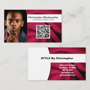 Fashion Burgundy Fabric Custom Foto QR Code Visitenkarte