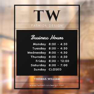 Fashion Business Hours Black Semi-transparent Fensteraufkleber