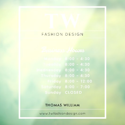 Fashion Business Hours White Transparent Fensteraufkleber (Blatt 3)