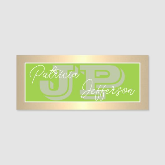 Fashion Color Apple Green & Luxury Gold: Monogram Namensschild (Vorderseite)