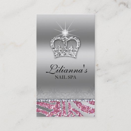 Fashion Crown Salon Spa Silver Pink Crystal Terminkarte (Vorderseite)