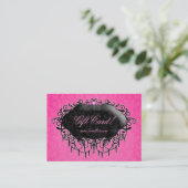 Fashion Damask Jewelry Gift Certificate Pink Black Rabattkarte (Stehend Vorderseite)