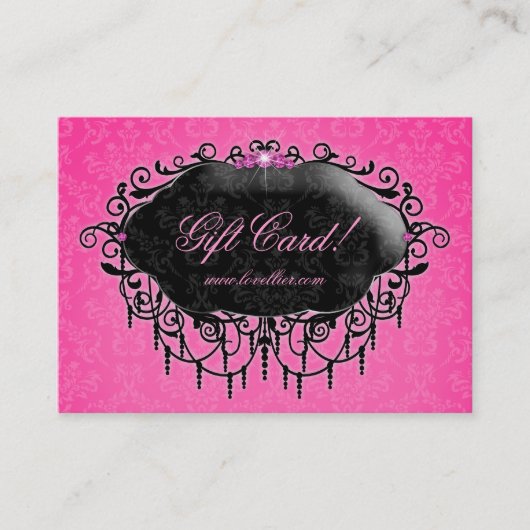 Fashion Damask Jewelry Gift Certificate Pink Black Rabattkarte (Vorderseite)