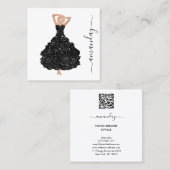 Fashion Designer Black Dress Logo QR Code Weiß Quadratische Visitenkarte (Vorne/Hinten)