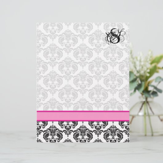Fashion Diva Pink Raspberry Monogram Damask (Stehend Vorderseite)