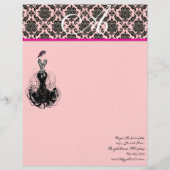 Fashion Diva Pink Raspberry Monogram Damask Briefbogen (Vorderseite)