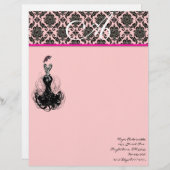 Fashion Diva Pink Raspberry Monogram Damask Briefbogen (Vorne/Hinten)