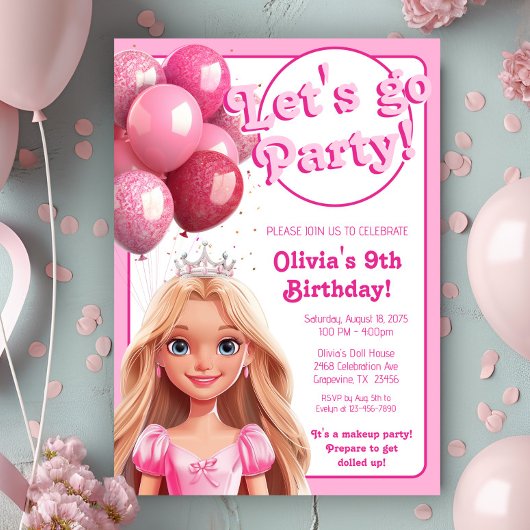 Fashion Doll Princess Birthday Party Einladung