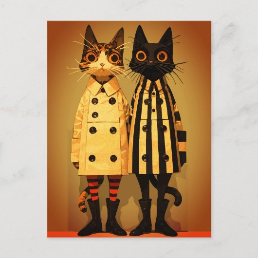 Fashion Felines - Quirky Cat Coats & Boots Postkarte (Vorderseite)